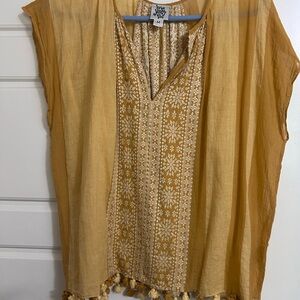 Ivy Jane Mustard Embroidered Blouse with Tassels